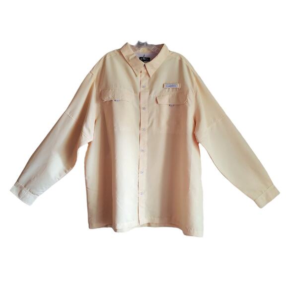 HABIT Men's 2XL Shirt UV Protection Button Up Roll Tab Long Sleeve Yellow 56" - Picture 1 of 9